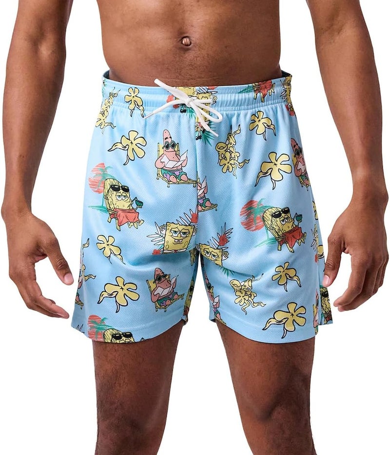 Bio World Spongebob Squarepants Beach Day All-Over Print Men's Blue Active Mesh Shorts - Image 1